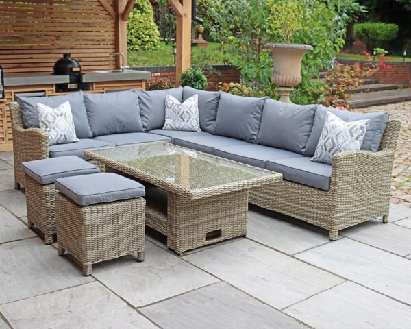 Wentworth Rattan Deluxe Modular Corner Lounge Set with 2 Stools & Height Adjustable Table - Image 7