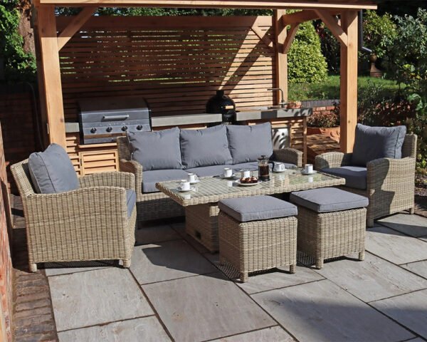 Wentworth Rattan Garden Dining Set with Sofa, 2 Armchairs, 2 Stools & Height Adjustable Table - Image 2