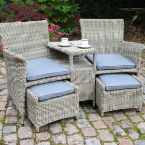 Wentworth Rattan Garden Lounge Sets with 2 Chairs, 2 Footstools & Cushions