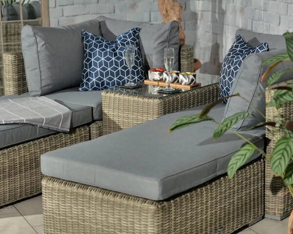 Wentworth Rattan Multi Setting Relaxer Garden Lounge Set - 2 x Ottoman Seats, Side Table & Cushions - Image 4